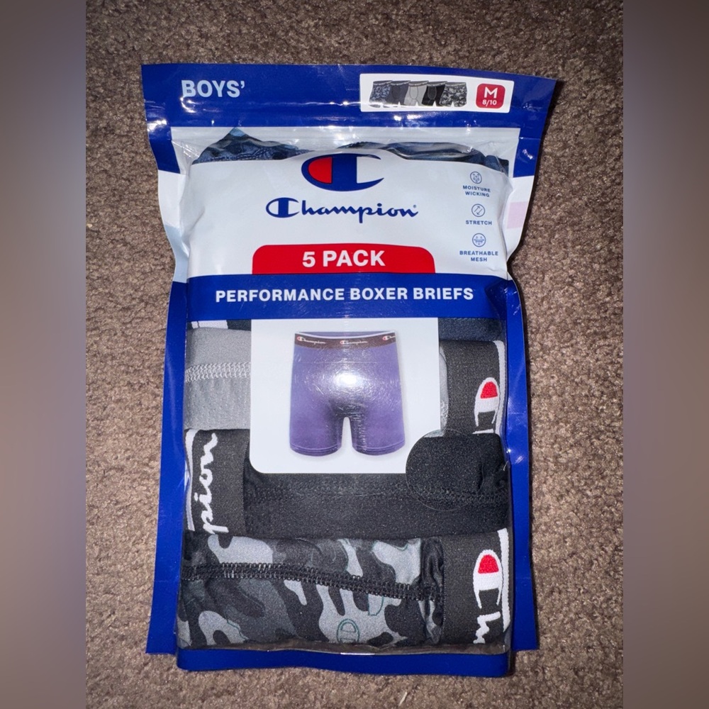 Champion Boys Performance Boxer Briefs - Black, Grey, Blue 5 Pack